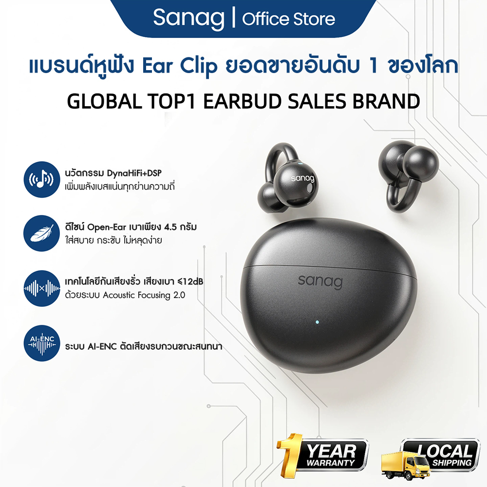 รับประกัน 1 ปี  Sanag S7S ultra หูฟังหนีบหู หูฟังบลูทูธกันน้ำสำหรับกีฬา เสียง Dolby ดีไซน์น้ำหนักเบา พร้อม AI