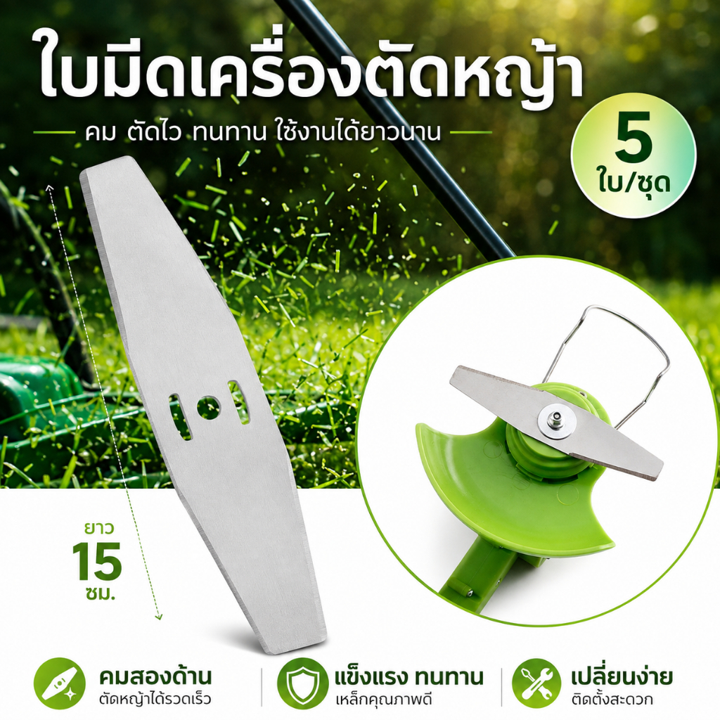 ใบมีดเครื่องตัดหญ้า 15 ซม. สแตนเลส คมสองด้าน 5 ใบ/ชุด อะไหล่เครื่องตัดหญ้าไฟฟ้า ส่งจากกรุงเทพฯ
