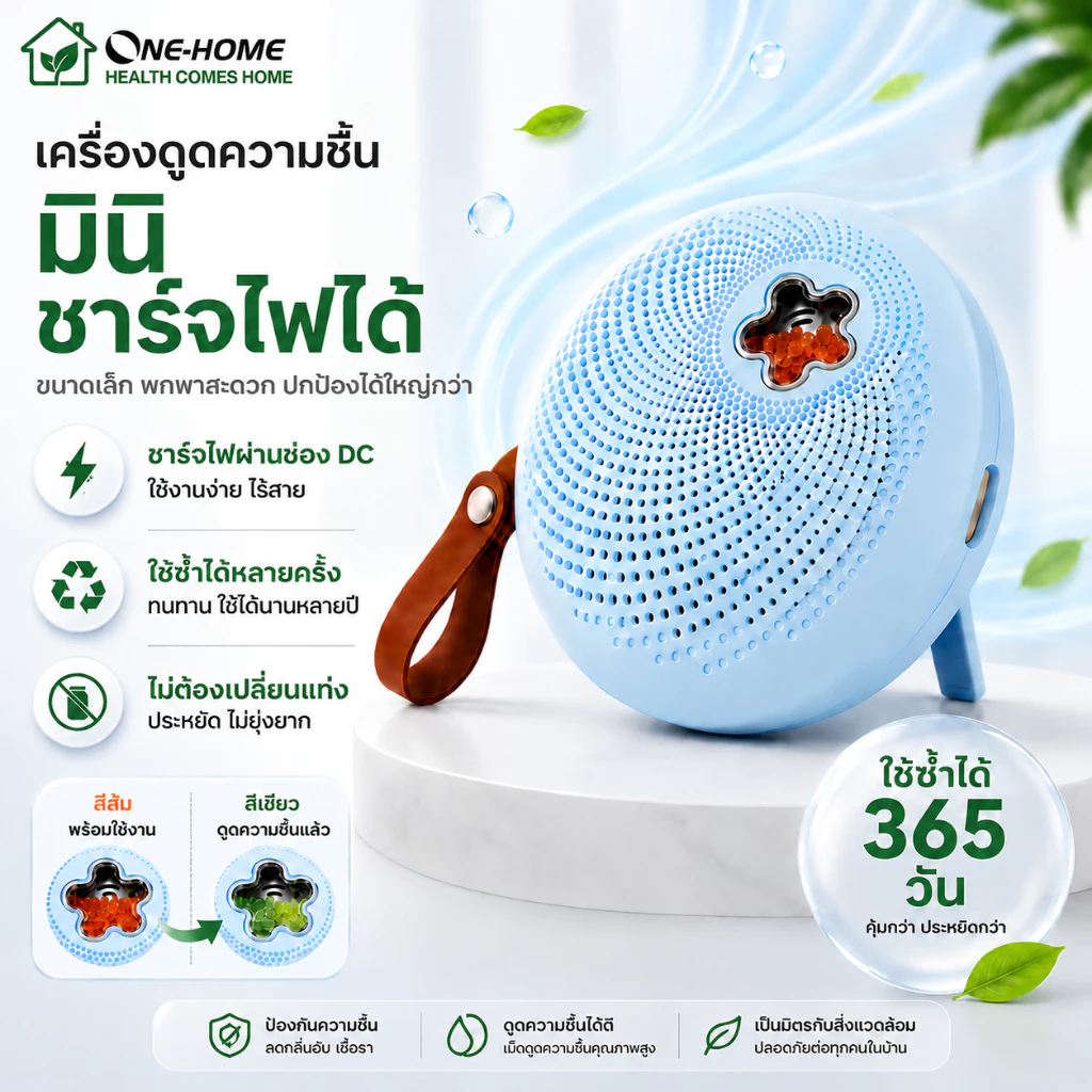 ONEHOME เครื่องดูดความชื้น มินิMini Dehumidifier แบบแขวน กันชื้น กันเชื้อรา ลดกลิ่นอับ ใช้ซ้ำได้300ครั้งสำหรับตู้เสื้อผ้