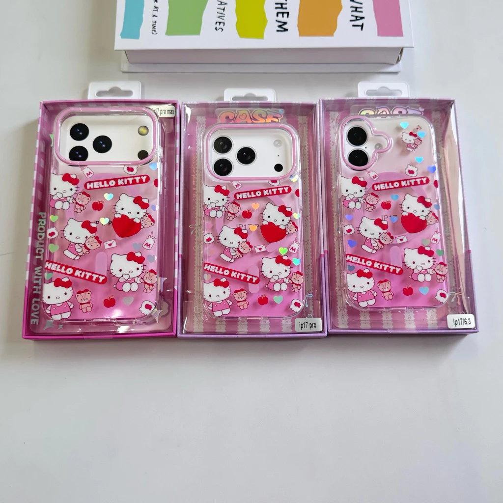 Popphone IP17promax 17pro SamsangS24U S23U S25U เคสใสไลสี kitty รองรับแม่เหล็กชาร์จ for 15 13promax 14pm 15pm 16pm 17