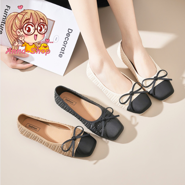 Anna shop รองเท้าคัชชู แต่งโบว์น่ารัก รองเท้าผู้หญิง สีพื้น สวมใส่สบาย ราคาถูกที่สุด T430