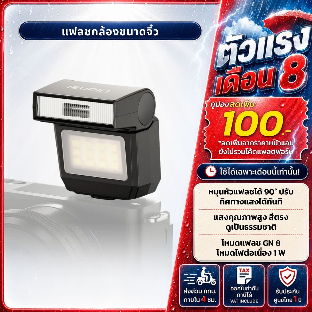 Ulanzi SL03 แฟลชกล้อง ถ่ายภาพ Camera Flash แสงระดับ GN8 ระบบ Hot Shoe รองรับ DSLR Mirrorless