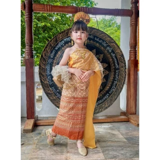 สีครีมชมพูชุดไทยวันทอง 3-10 ปีมี 8 ขนาดราคาไม่รวมเครื่องประดับ