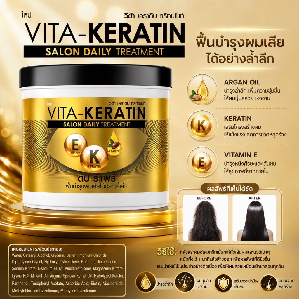 VITA-KERATIN SALON DAILY TREATMENT (ดีป รีแพร์) ทรีทเมนต์บำรุงผมสูตรเข้มข้น 250 ml