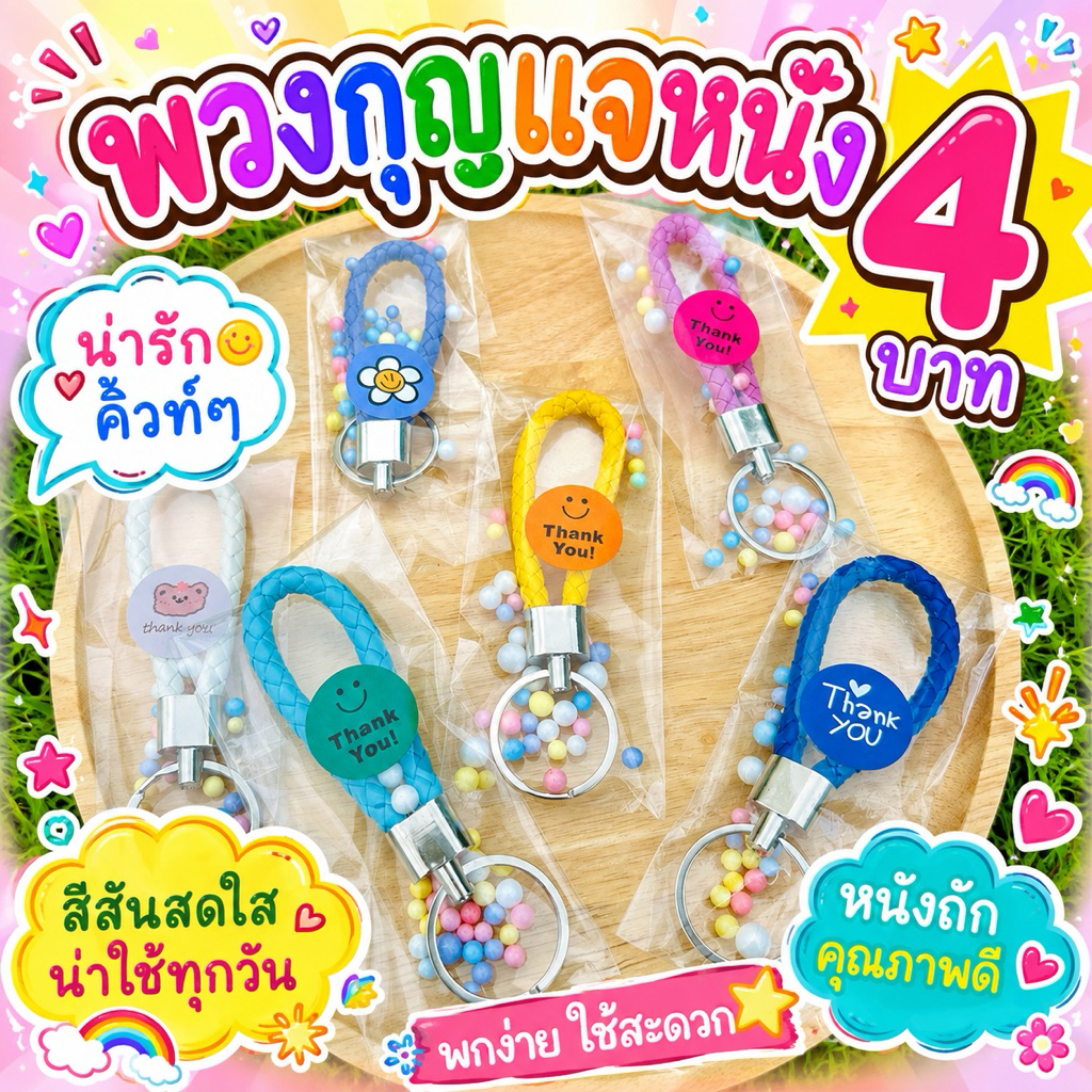 >ส่งใน24ชม.< พวงกุญแจหนัง ทนทาน ติดสติ๊กเกอร์ ใส่เม็ดโฟม พร้อมส่งจากไทย คละสี ของแถม ของชำร่วย ติดสติกเกอร์เอง ไม่ติดได้