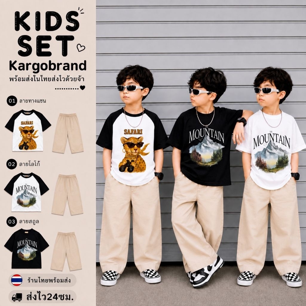 พร้อมส่ง24ชม. ชุดเซ็ตเด็กผู้ชาย เสื้อยืดคอตตอน กางเกงผ้าเวสปอย ผ้านุ่ม ใส่สบายNK2