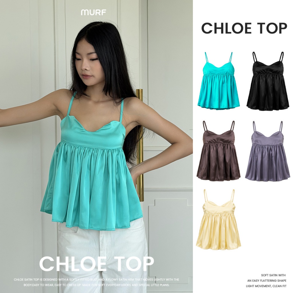 Chloe Satin Top | เสื้อสายเดี่ยวซาติน ทรงเข้ารูป ชายระบาย สายปรับได้ ลุคเรียบหรู แมตช์ง่าย | MURF.BKK | T220