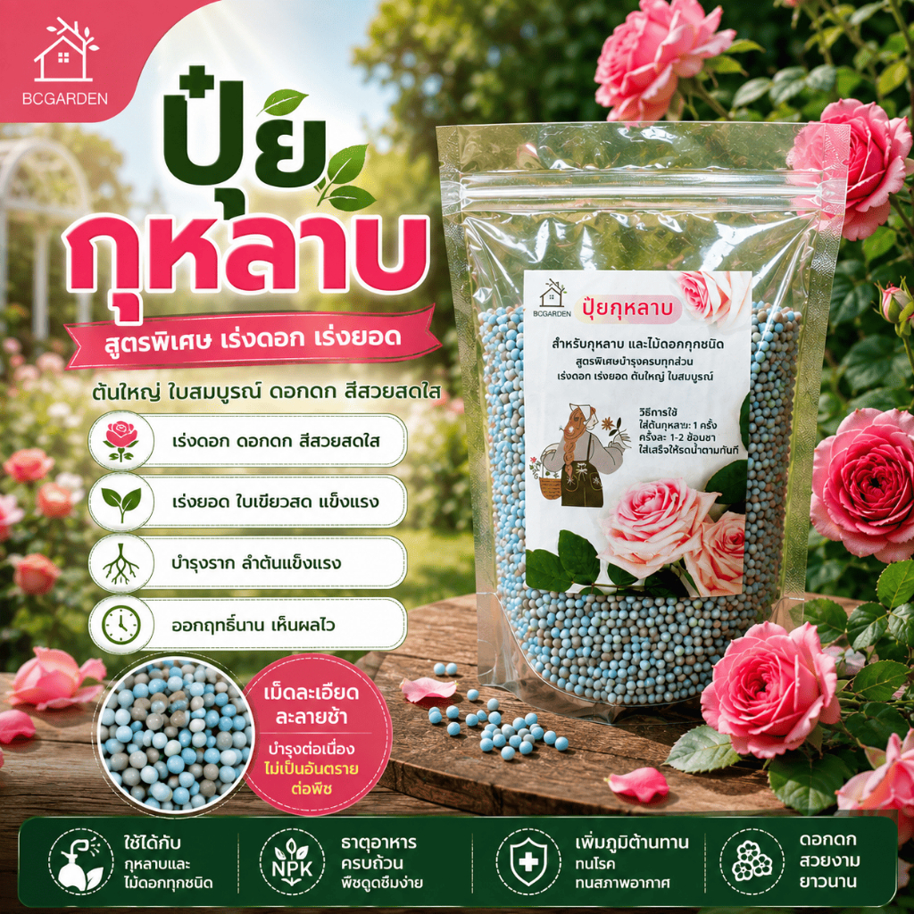 ปุ๋ยกุหลาบ ปุ๋ยบำรุงกุหลาบ ปุ๋ยไม้ดอก สูตรพิเศษ ปุ๋ยกล้วยไม้