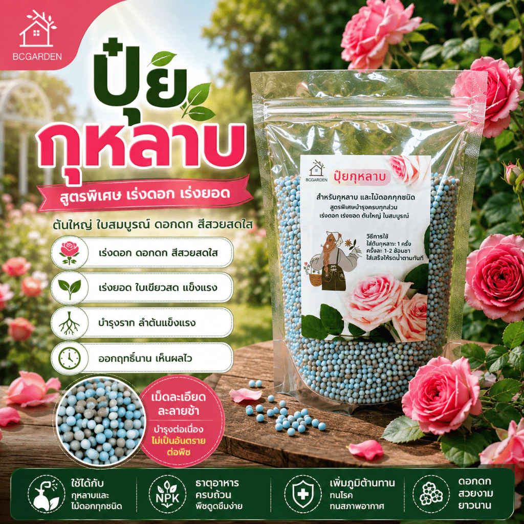 ปุ๋ยกุหลาบ สูตรพิเศษ ปุ๋ยกล้วยไม้ ปุ๋ยดอกไม้ เร่งใบ เร่งดอก บำรุงผล บำรุงต้นไม้ ขนาด 200 กรัม และ 500 กรัม