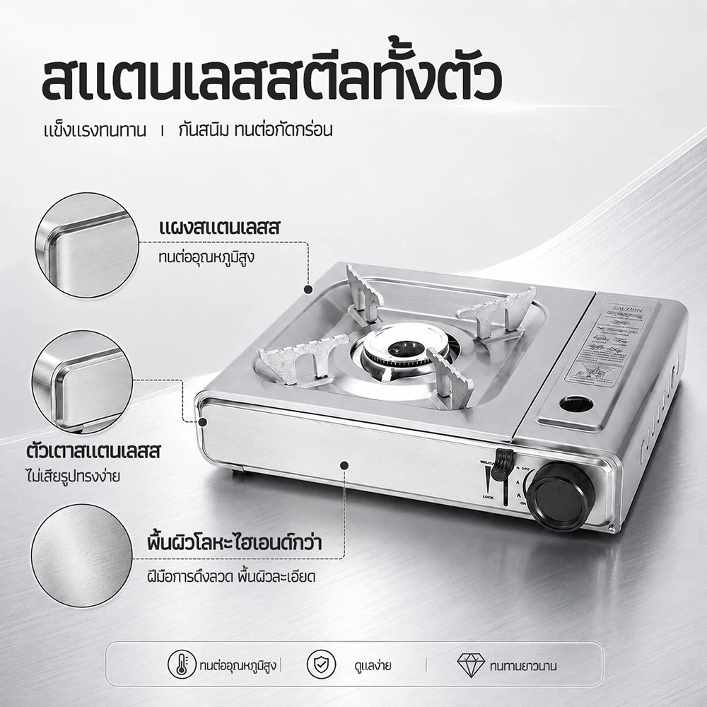 【รับประกัน 5 ปี】เตาแก๊สกระป๋อง 3500W เตาแก๊สพกพา 1 หัว ตัวเตาสแตนเลส ปรับไฟได้ สำหรับปิกนิก แคมป์ปิ้ง ชาบู thumbnail 5