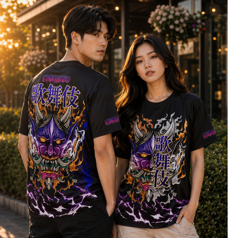 เสื้อยืดลาย คาบูกิ เสื้อกีฬาแขนสั้น ลายกระแสติดเทรนด์ ชายและหญิง ผลิตโรงงานไทย