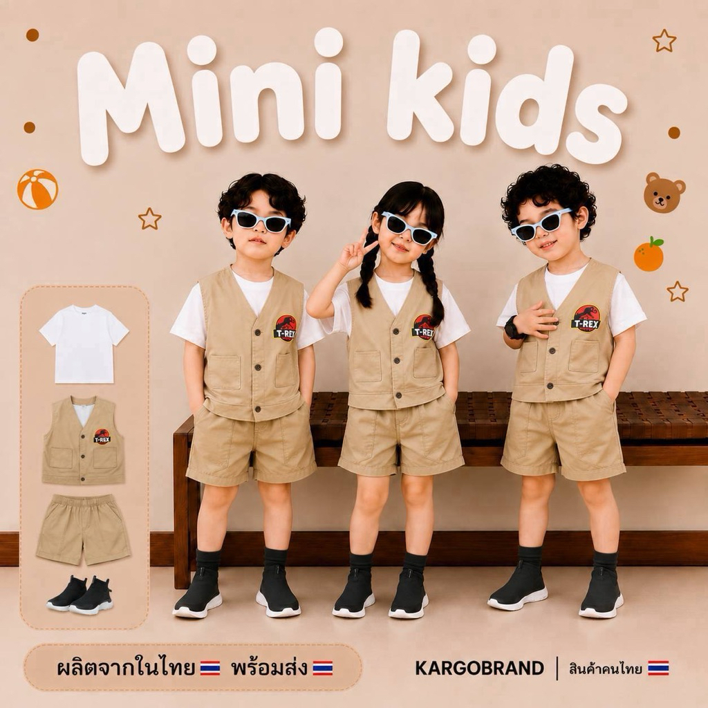 ชุดผจญภัยเด็ก ชุดดูไดโนเสาร์ ชุดเดินป่า กั๊กเดินป่าเด็ก ชุดผจญภัยลูกชาย