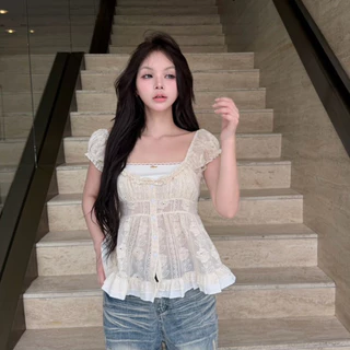 ppitchy.shop 🤍 Vanilla Layer Top - เสื้อแขนตุ๊กตา แต่งเลเยอร์ ชายระบาย มีมากกว่า 10 สี