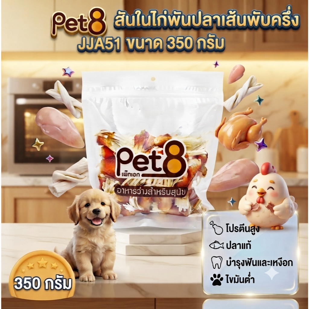 Pet8 ขนมสุนัข JJA51 sasami jerky 350g