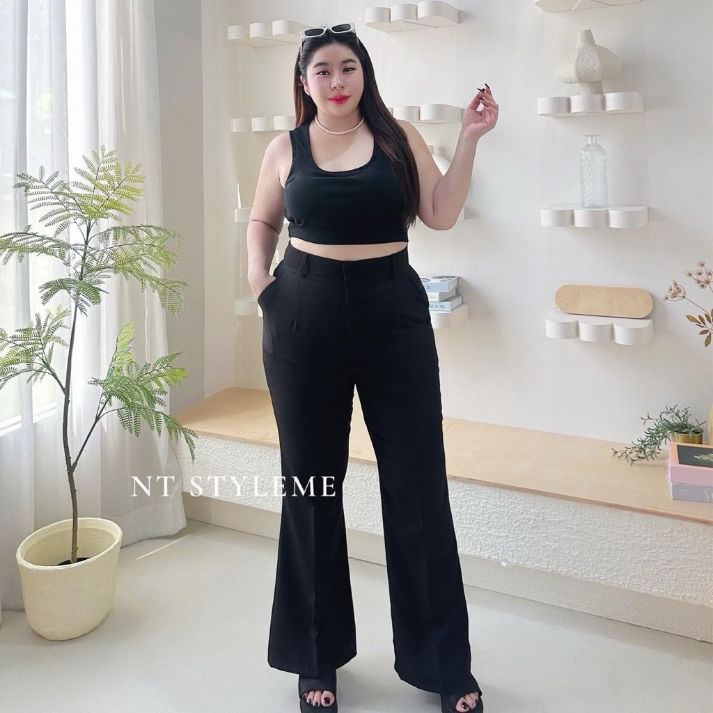 รุ่น “F” กางเกงขาม้าเอวสูงดีเทลสองตะขอซิปหน้า”สาวอวบ” Size 34~46