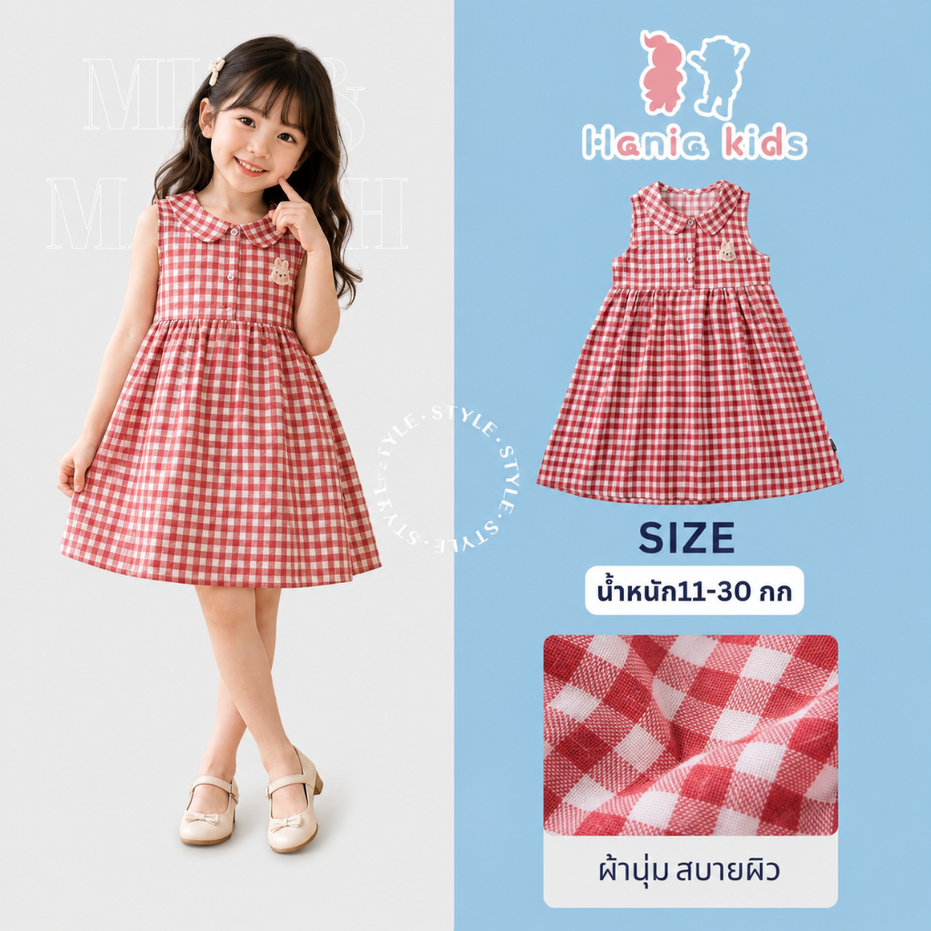 Hania kids สินค้าราคาพิเศษ พร้อมส่ง ชุดกระโปรงลายกระต่ายสก็อตสีแดง ชุดเด็กผู้หญิงน่ารัก K6126241
