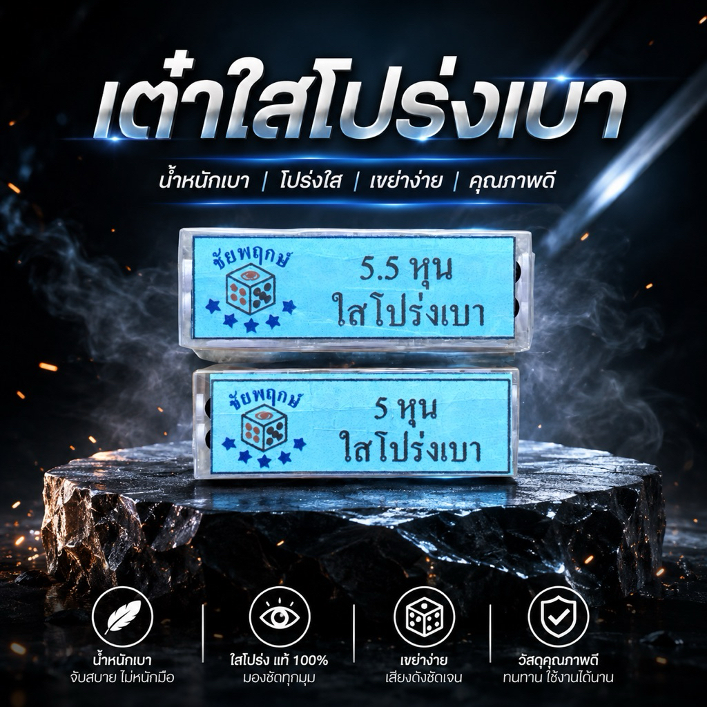 ลูกเต๋าสีใส แบบโปร่งเบา (1ชุดมี3ลูก)