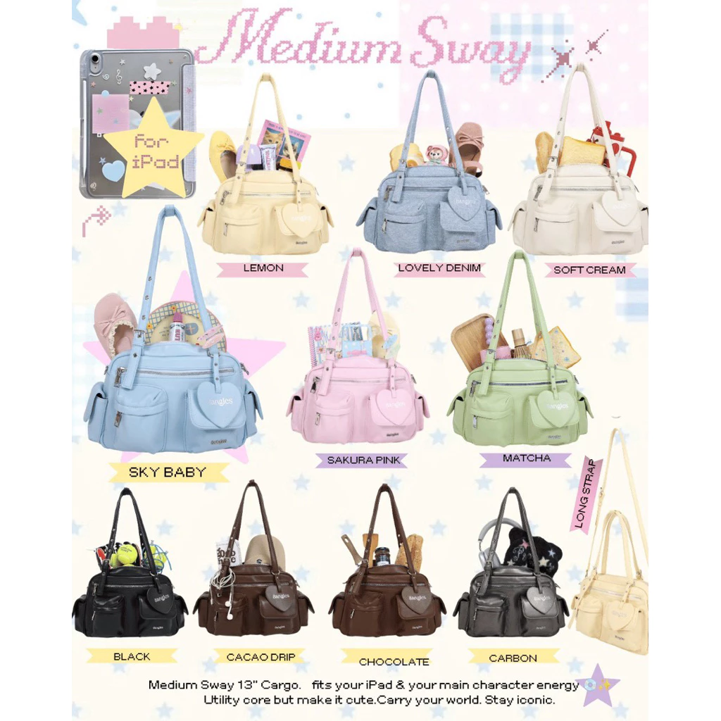 8anglesshop: Medium Sway 🏸 กระเป๋าทรง Cargo 13.5 นิ้ว มีสายยาว ใส่Ipadได้ หนังกันน้ำ กันรอย ✨ E008