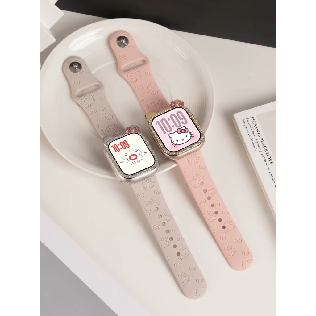 พร้อมส่ง สายปั๊มลาย KT + เคสเพชร KT เข้าชุด ใช้ได้กับ Smart Watch 11 10 9 8 7  Ultra 1 2 Ultra5X H16