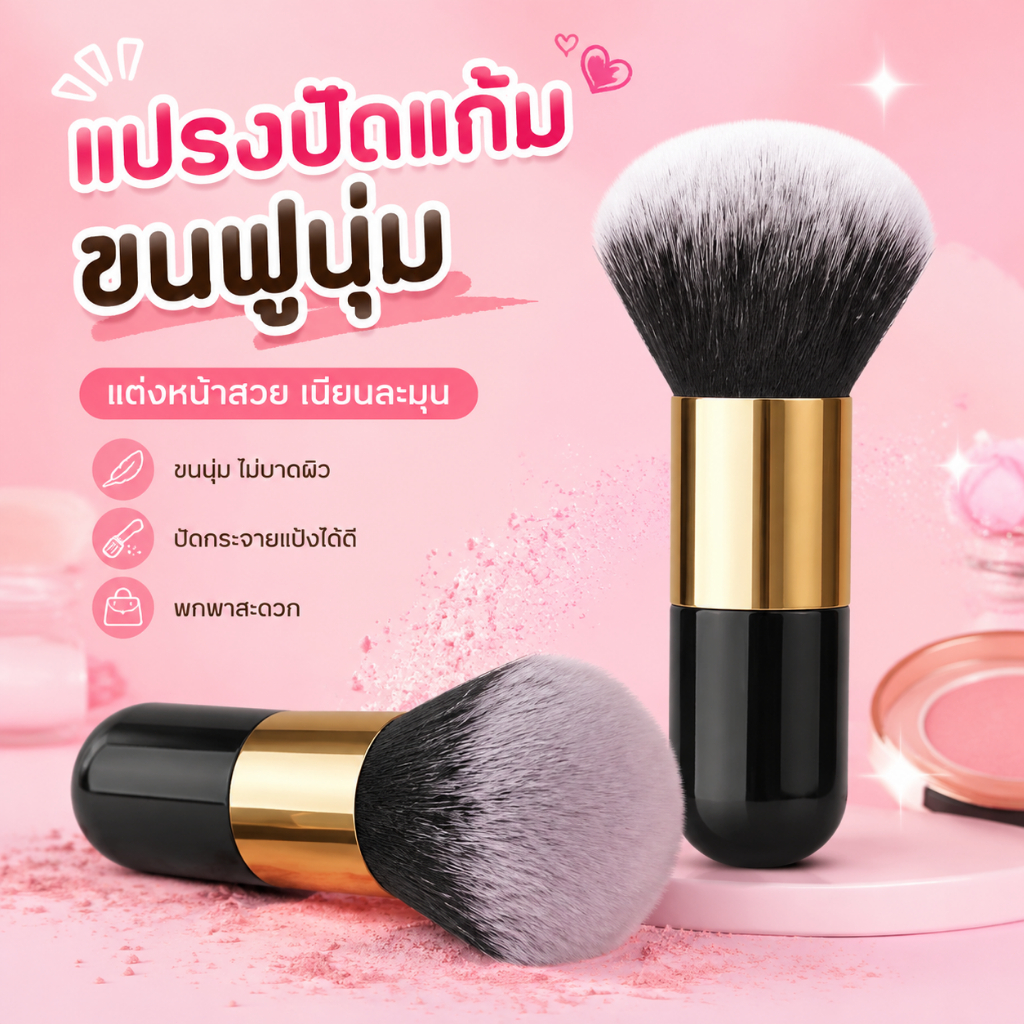 LEO-T แปรงแต่งหน้าขนาดใหญ่1ชิ้นแปรงทาแป้งรองพื้นแปรงปัดแก้มหน้าขนนุ่ม