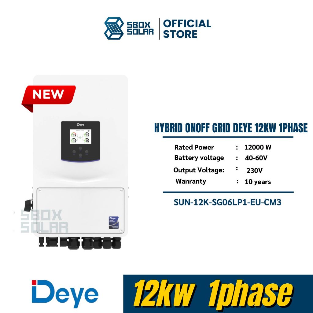 DEYE Inverter Hybrid on off grid รุ่นSUN-12K-SG06LP1-EU-CM3 inverter 12kW 1p รับประกัน 10 ปี