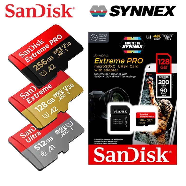 SanDisk Extreme PRO Micro SD Card 4K SDXC 32GB 64GB 128GB 256GB 512GB 1TB 200MB/s เมมโมรี่
