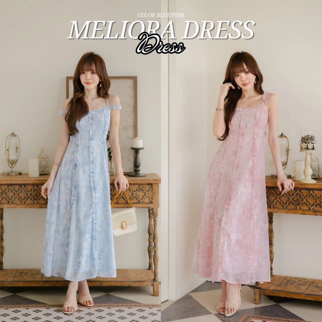 DR0630 LABELLE รุ่น Meliora Dress เดรสยาวฟ้า น่ารัก คาเฟ่