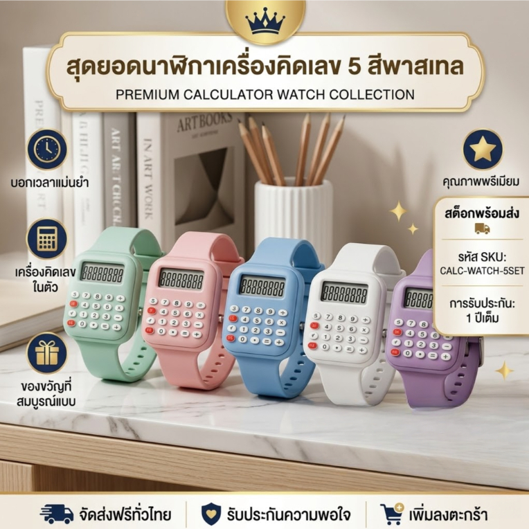 อุปกรณ์โรงเรียนสำหรับเด็ก: นาฬิกาเครื่องคิดเลขรุ่นล่าสุด - แบตเตอรี่ในตัว พกพาสะดวก