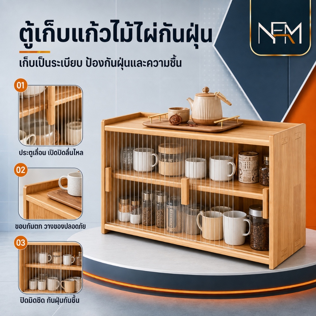 NestFil ห้องครัวตู้เก็บของ ตู้เก็บจาน ไม้เนื้อแข็ง ที่วางแก้ว หลายชั้น 20 ชิ้น กันฝุ่นและกันแมลง