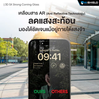 HI SHIELD ฟิล์มกระจก เต็มจอ ขอบโค้ง สำหรับ iPhone 17 16 15 Pro Max Plus Air 16+ รุ่น Corning Glass 3D 5X Strong