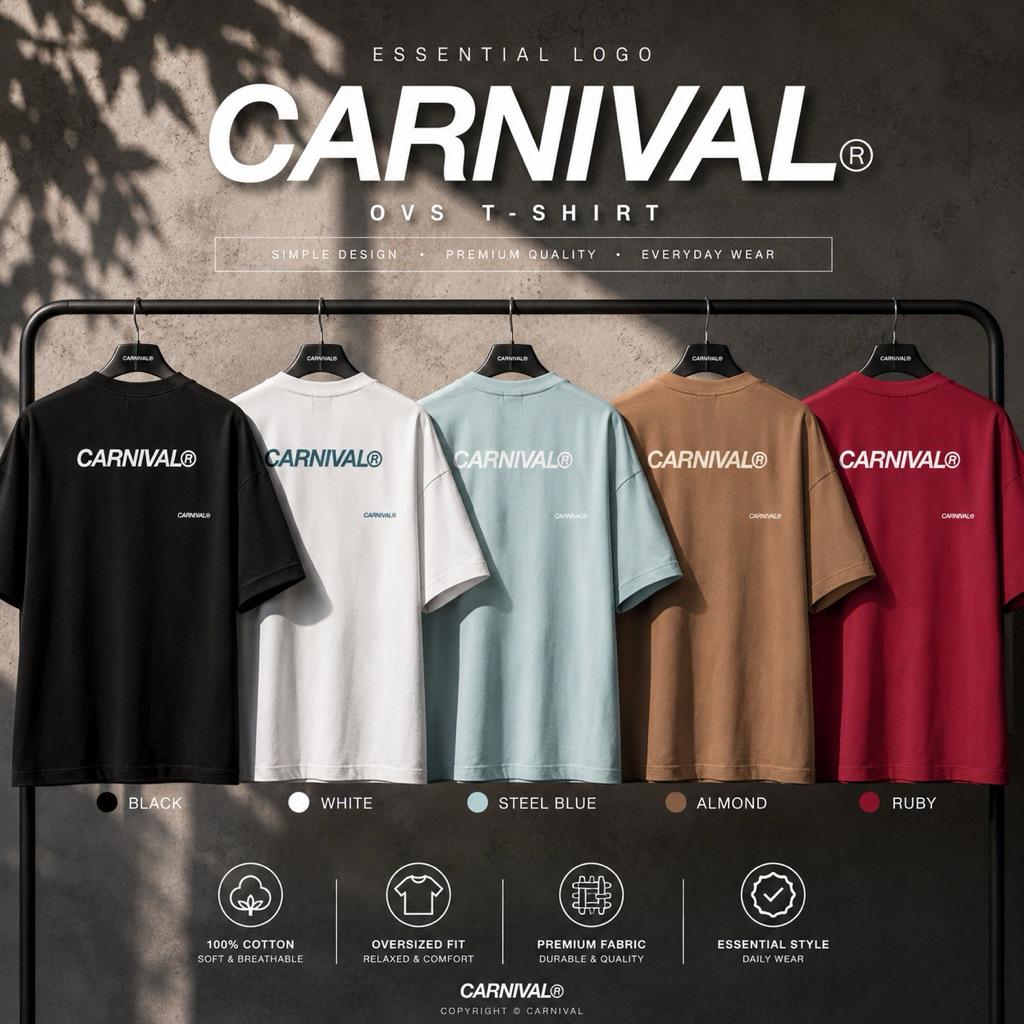 [แท้ % ของใหม่ พร้อมส่ง] เสื้อยืดทรงโอเว่อไซส์ CARNIVAL® ESSENTIAL LOGO OVS T-SHIRT