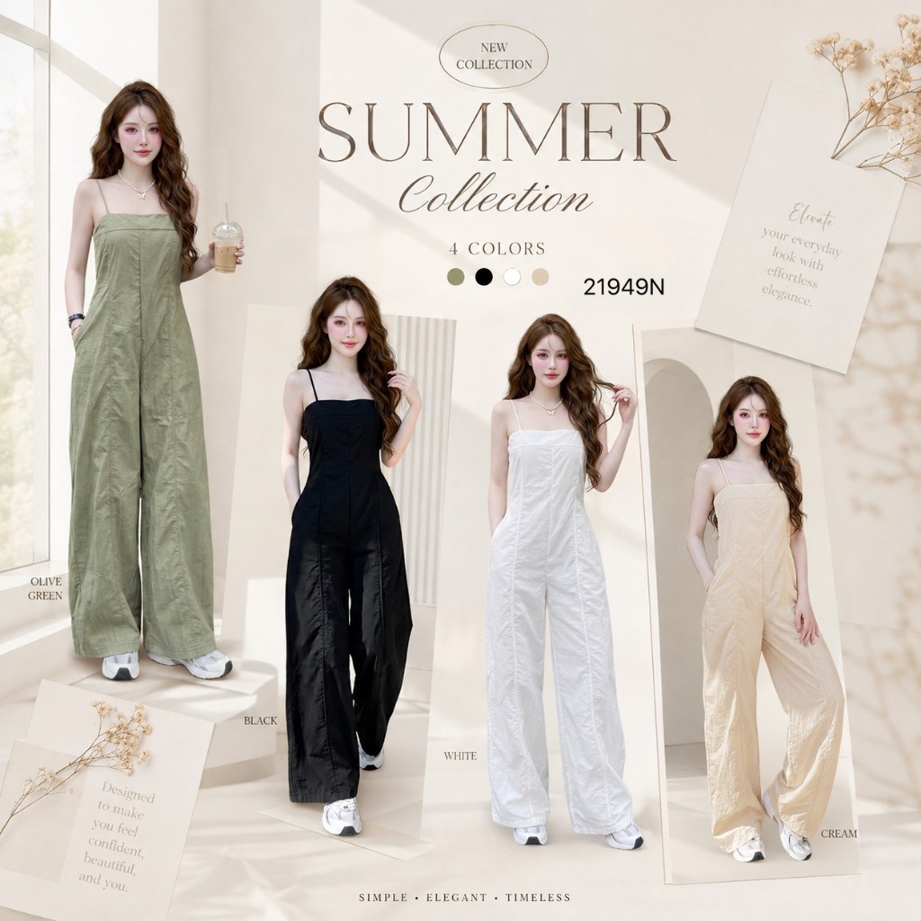 จั้มสูทขายาว สายเดี่ยว ซิปหลัง .. TW21949 TwinsShopVip💗พร้อมส่ง