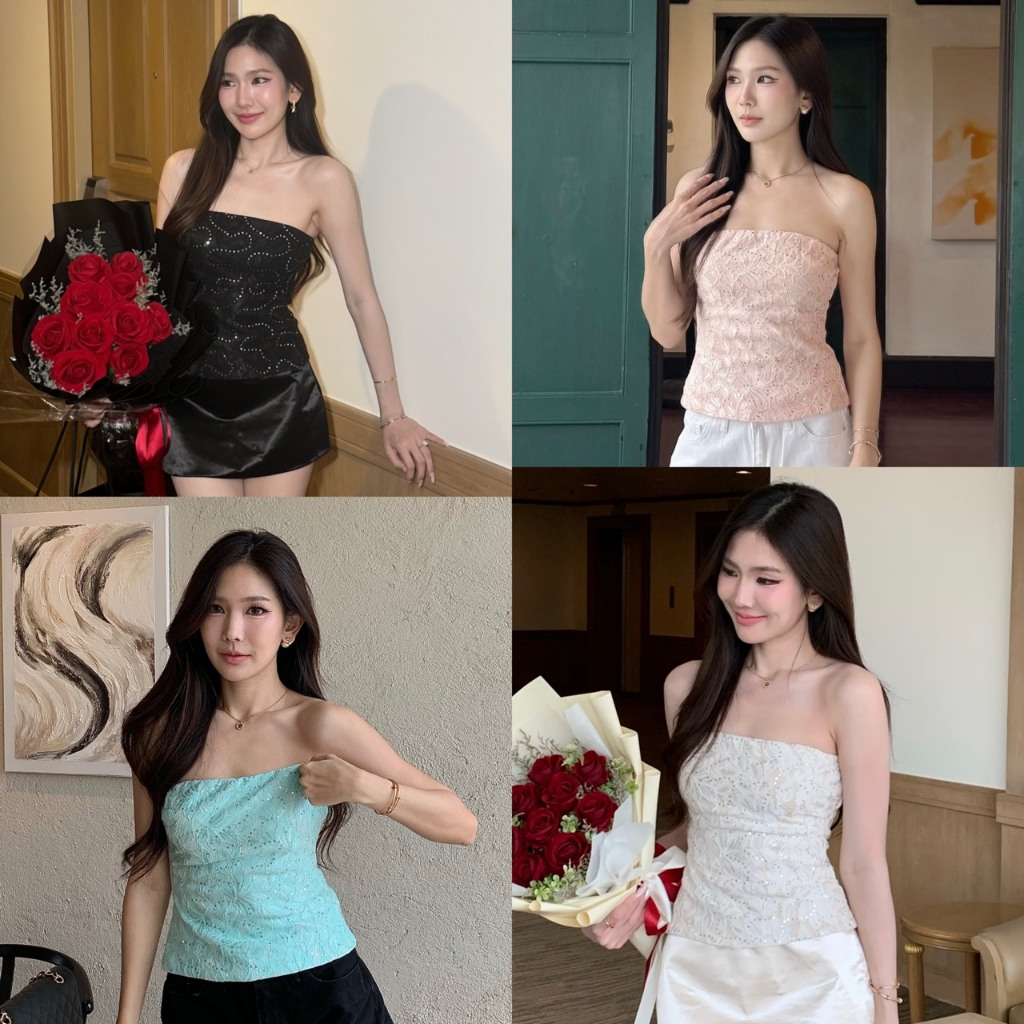 NICHARIS - เสื้อเกาะอกกลิตเตอร์ รุ่น Gemma Tube Top