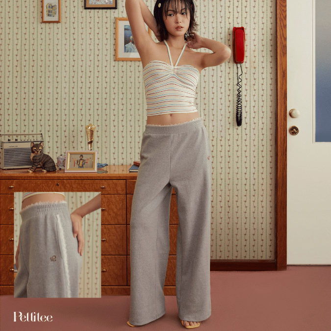 Pettitee - Lace Trim Wide Pants (2517)  กางเกงขากว้างแต่งขอบลูกไม้