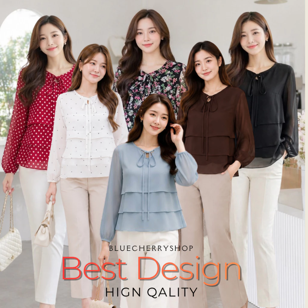 เสื้อชีฟองเนื้อทราย มีซับใน ขนมชั้น สวยหมือนสั่งตัด มีไซส์รอบอก38-46 นิ้ว Brand Bluecherry แบรนด์คนไทย