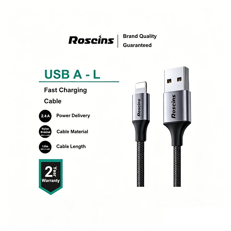 Roscins USB A- L 2.4A 1M/1.5M/2M  สายชาร์จเร็วสําหรับ รองรับ iPhone 14/14 Plus/14 Pro/Pro Max  รองรับ IOS 14/13/12/11