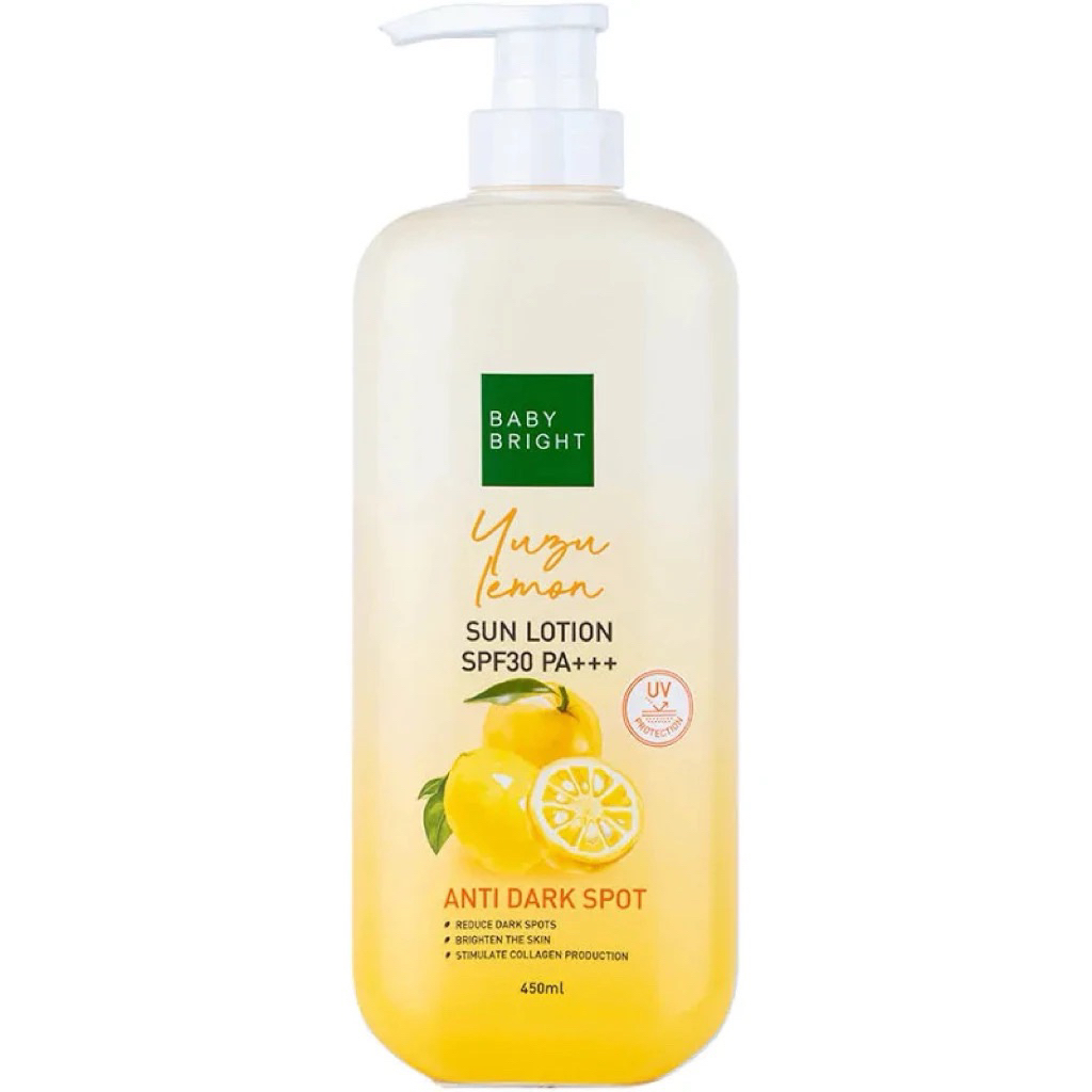 Baby Bright Yuzu Lemon Sun Lotion SPF30 PA+++ 450มล. เบบี้ไบร์ท ยูซุเลม่อนซันโลชั่น เอสพีเอฟ30 พีเอ+++.