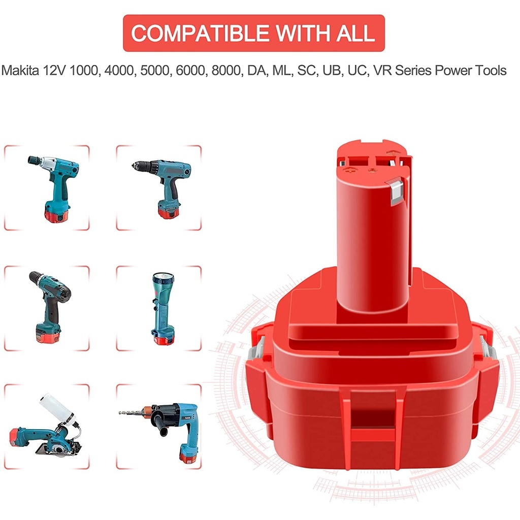 bonacell For Makita 12V 2500mAh NI-MH Rechargeable Battery Power Tools Bateria PA12 1220 1222 1235 1