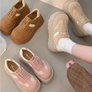 Hellomyshoes G33 รองเท้าแฟชั่นเกาหลี สุดน่ารัก ทนทาน แข็งแรง หนังนิ่ม ผ้ากำมะหยี่ มินิมอล พร้อมส่งจากไทย เสริมสูง 6 CM.