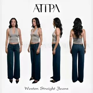 Atipashop - Easton Straight Jeans (#A059) | กางเกงยีนส์เอวต่ำ ทรงขาตรง ดีไซน์เรียบคลาสสิก