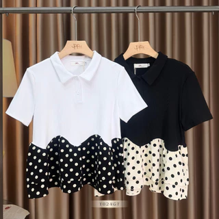 POI Polka Dot เสื้อยืดผ้าร่องแต่งระบายลายจุด T024G7