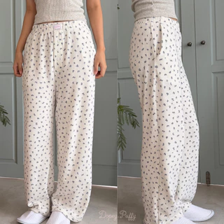 Dopey.Puffy / Ruby Pants กางเกงขายาวผ้าร่องนุ่มลายดอกไม้