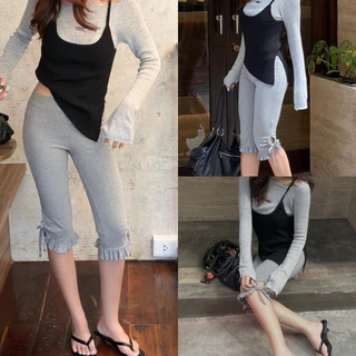 (Pre Order *เฉพาะสีดำไซซ์ , เทา M) SEPTEMBER ME -Ribbon Capri กางเกงคาปรี