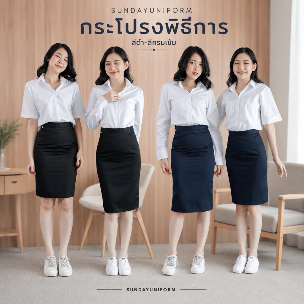 กระโปรงทรงเอผ้าเสริท กระโปรงรับปริญญา กระโปรงพิธีการ ยาว22-24 -26 สีกรม-ดำ (ผ่าหลังทับผ้าเสริทไม่ยืด)