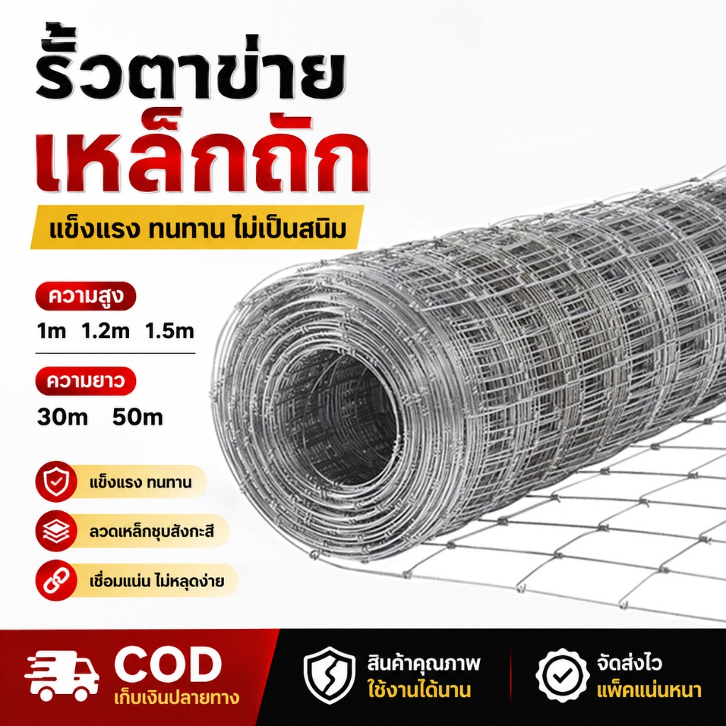 รั้วล้อมคอกสัตว์ลวดผูกปม สูง1/1.2/1.5ม ยาว30/50ม กันสนิม ทนแดดฝน สำหรับฟาร์ม เลี้ยงวัว แพะ ล้อมพื้นที่ไร่สวน