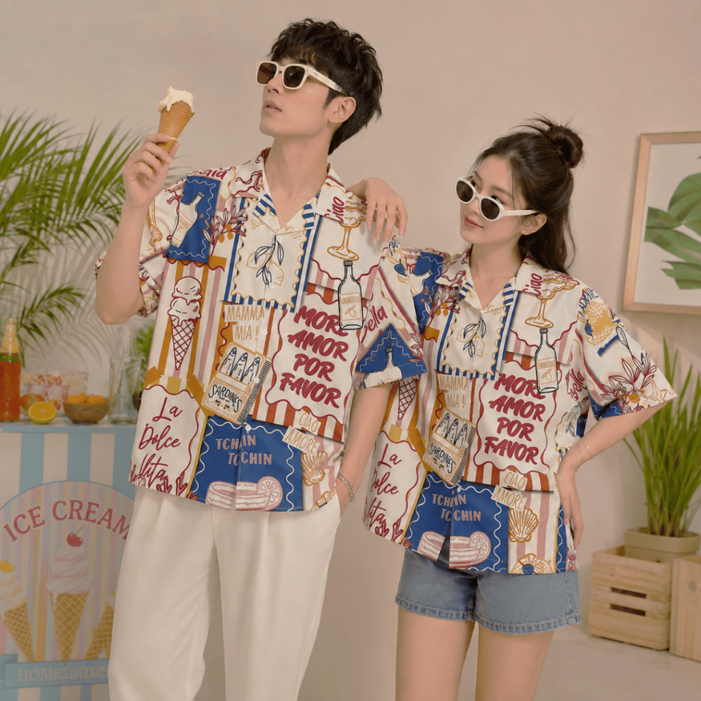 11.WOLF Beach Party Art Shirt เสื้อต่อลาย เสื้อแขนสั้น เสื้อเชิ้ต เสื้อฮาวาย ลายบีชปาร์ตี้/ H366