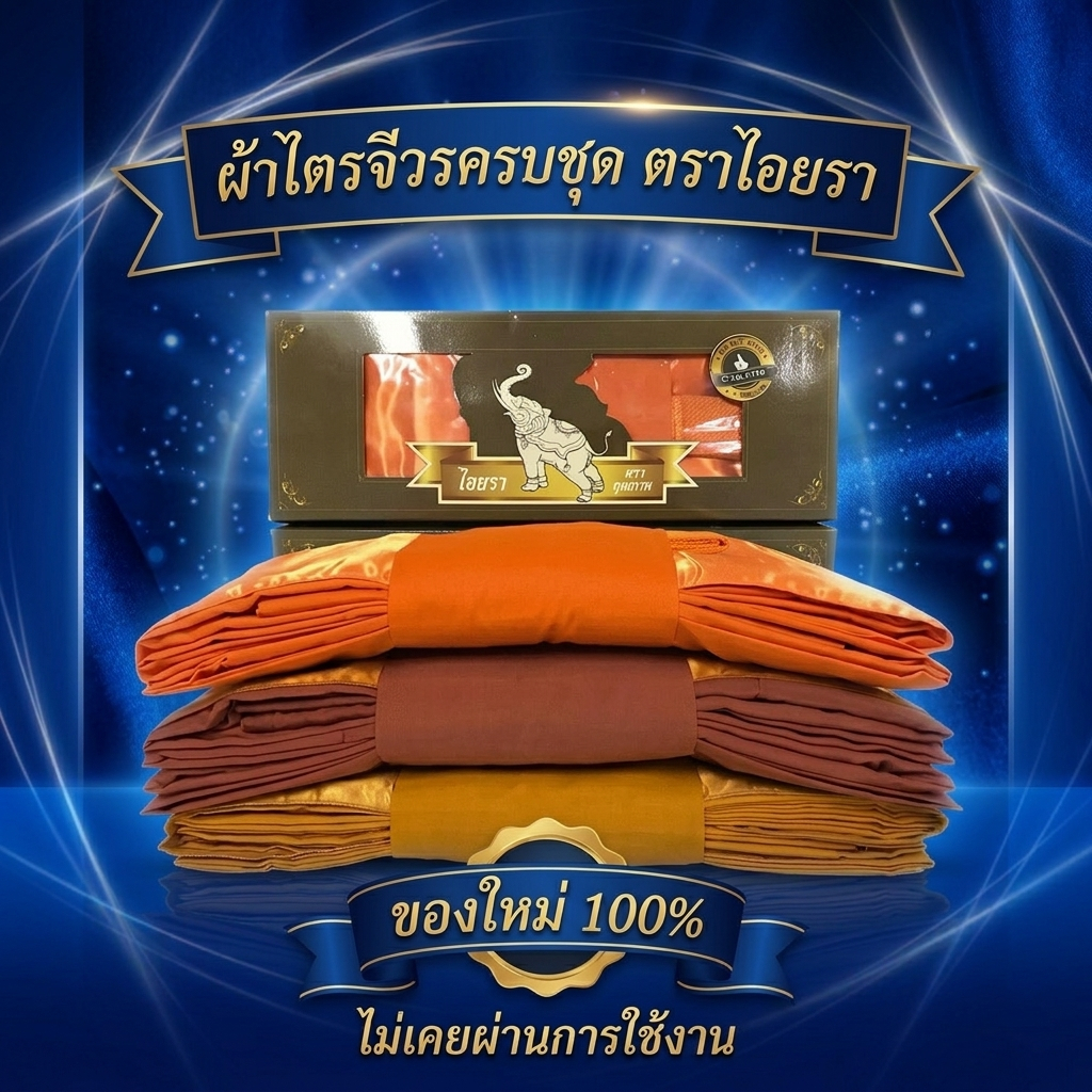 [ของใหม่100%] ผ้าไตรจีวร7ชิ้น ไตรครอง เนื้อโทเร(จีวรยาว 2 ผืน) เย็บละเอียดตรงวินัย ใช้ได้จริงทุกชุด