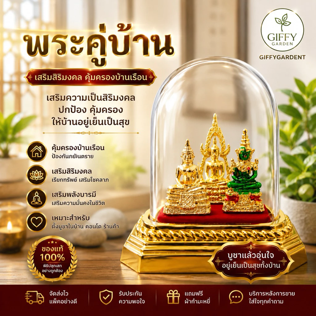 พระคู่บ้าน ตั้งหน้ารถขึ้นหิ้ง แถมธูป2ชิ้น ประกอบด้วย พระพุทธชินราช พระแก้วมรกต หลวงพ่อโสธร
