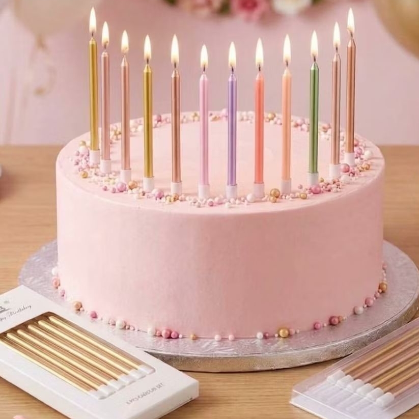 เทียนวันเกิด แบบแท่ง หลากหลายสี Birthday Cake Decorating Candle, Party Candle, Cake Topper แพค 6 แท่