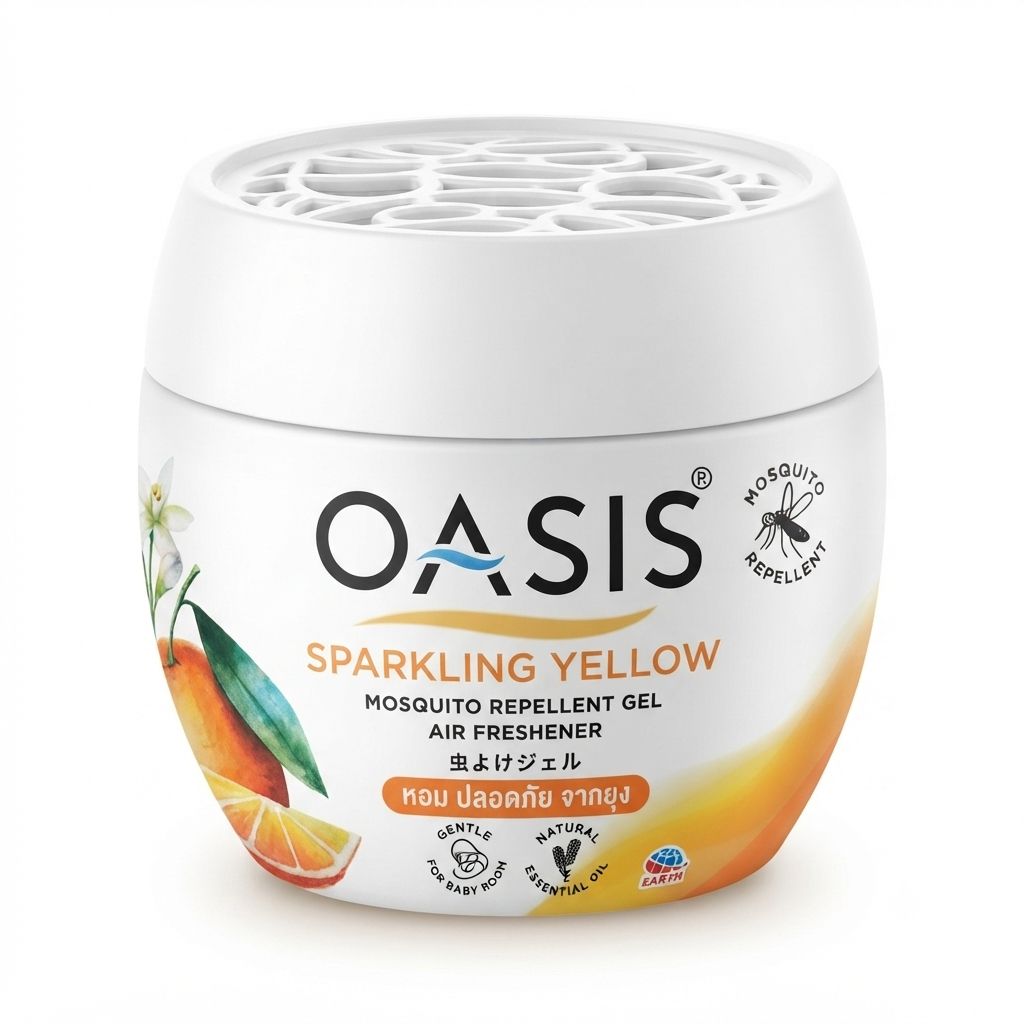 OASIS เจลหอมปรับอากาศ โอเอซิส OASIS Gel กลิ่น สปาร์คกลิ้ง เยลโล่ สูตรไล่ยุง หอม ปลอดภัย ไล่ยุง 180 ก